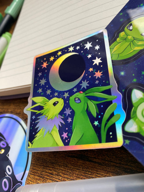 Alien Eeveelutions ~ Shiny Espeon and Jolteon Holographic Sticker