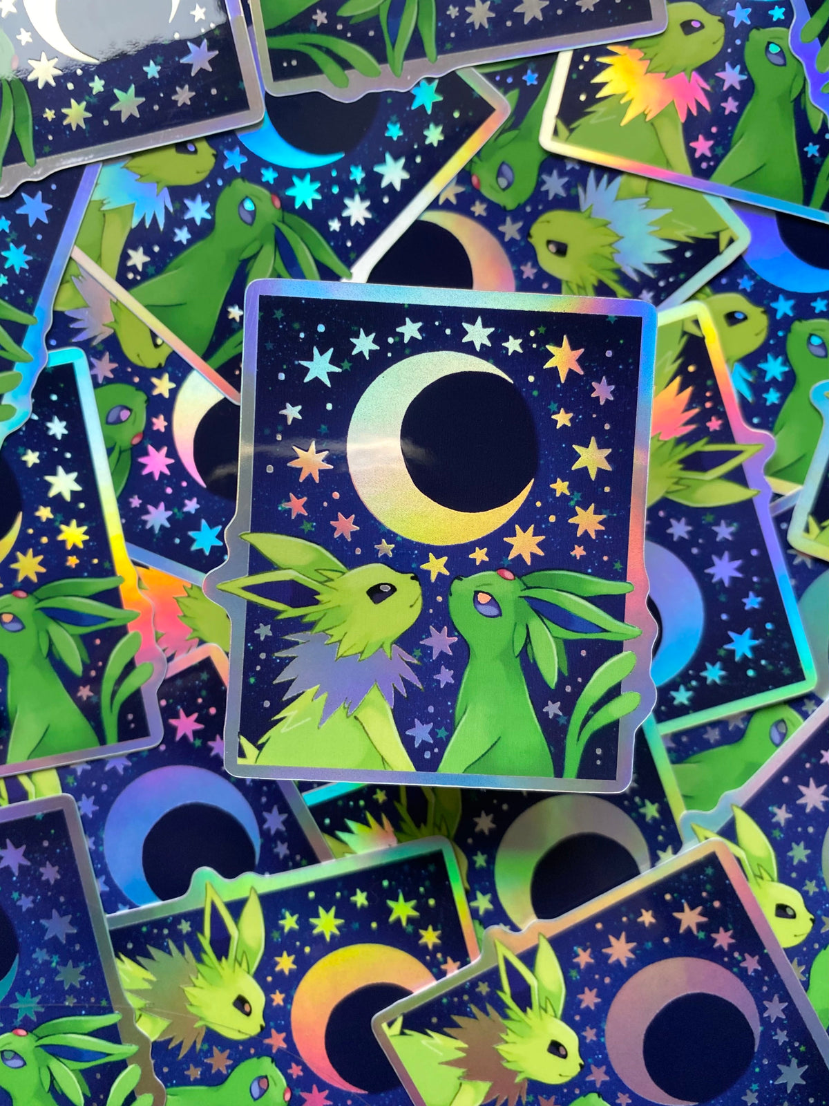 Alien Eeveelutions ~ Shiny Espeon and Jolteon Holographic Sticker